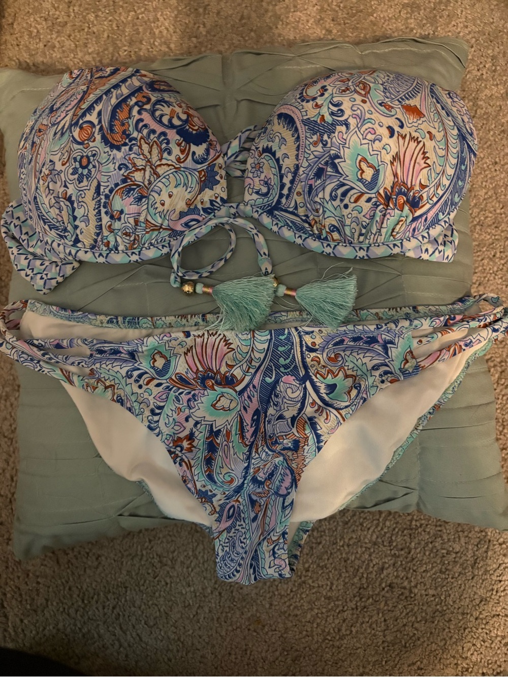 Victoria's Secret Paisley Print Bikini in Light Blue, Teal, Navy, Coral